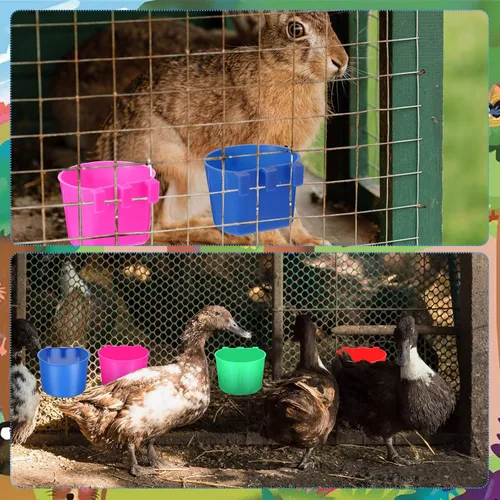 Miniatura 4 de 100 tazas en jaula para pollo, 8 onzas, cuenco colgante de agua para pájaros, jaula de conejo, plato de alimentación de aves de corral, mascotas