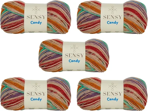 Miniatura 14 de Sensy Candy Yarn - Hilo de 5 madejas, 3.5 onzas, 251 yardas, multicolor para ganchillo y tejido, calibre ligero 3