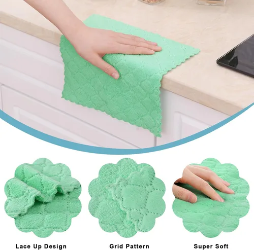 Miniatura 2 de Homaxy - Paquete de 12 trapos de cocina (10 x 10 pulgadas, verde), de terciopelo coral, supersuaves y absorbentes, de secado rápido, paño