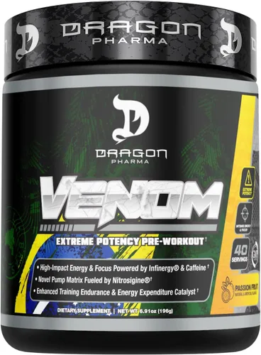 Miniatura 8 de DRAGON PHARMA Venom Extreme Potency Pre-Entreno, Enfoque Láser Agudo + Energía, Rendimiento Intenso, Ingredientes Probados para Vasodilatación