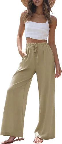 ZESICA Women's Summer Linen Wide Leg Flowy Palazzo Pants Casual High Waisted Loose Trousers with Pockets