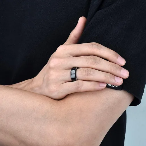 Miniatura 48 de King Will Anillo de boda de carburo de tungsteno para hombre con diseño de ranura, 6/7/0.315 in de ancho, acabado cepillado/pulido para hombre