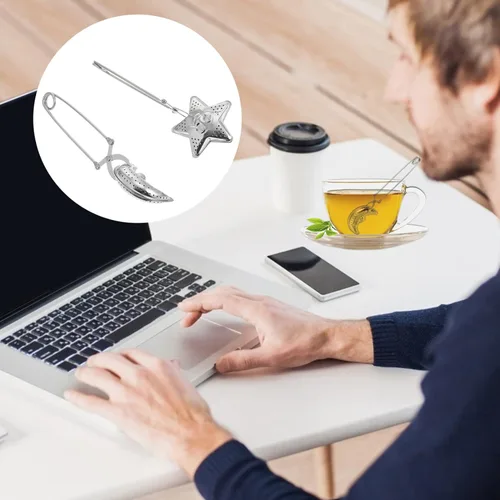 Miniatura 8 de NUOBESTY Juego de 2 infusores de té de acero inoxidable con clip de agarre largo en coladores de té en forma de estrella y luna para preparar hojas