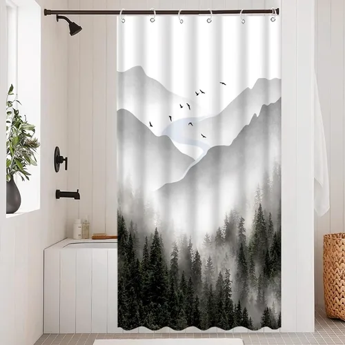 Miniatura 19 de Juego de cortinas de ducha con diseño de hongos y mariposas florales negras y rojas, tela impermeable, cortinas de ducha para baño, decoración
