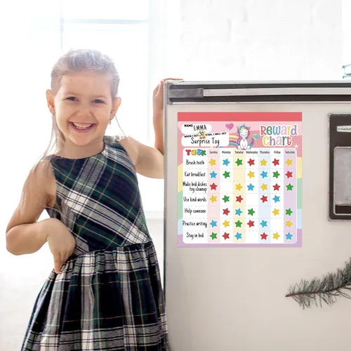 Miniatura 6 de Tabla de recompensas para niños – Tabla de comportamiento magnética de unicornio para niños, almohadilla con 26 tablas de tareas, calcomanías