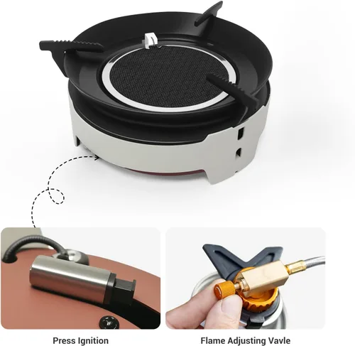 Miniatura 5 de Estufa de camping 3600W Estufa portátil para mochileros con encendido piezoeléctrico, adaptador de recipiente de combustible, estufa de gas a prueba