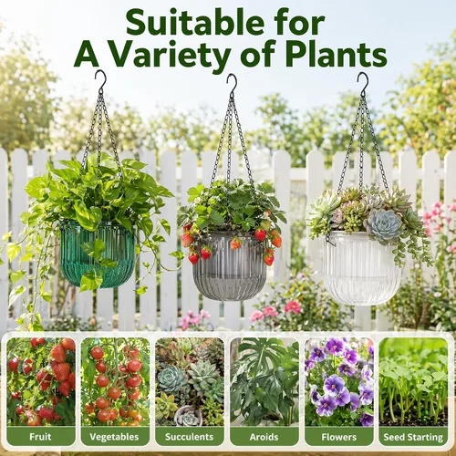 Miniatura 9 de Pumtus Paquete de 3 macetas colgantes para plantas de interior, maceta de riego automático de 6.5 pulgadas con orificio de drenaje, cesta colgante