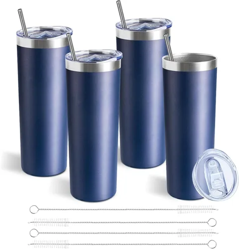 Miniatura 23 de Vaso delgado de 20 onzas con tapa y pajita, vaso de acero inoxidable aislado al vacío, taza de café de doble pared a prueba de fugas, vaso térmico