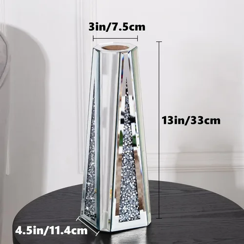 Miniatura 5 de SHYFOY Jarrón de flores con espejo de diamante triturado para decoración del hogar, cristal plateado, jarrón decorativo de espejo impresionante