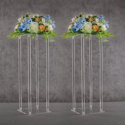 Miniatura 12 de YALLOVE Soporte acrílico para flores, juego de 2 pedestales transparentes, jarrones de 15.75 pulgadas de alto para bodas, eventos, fiestas