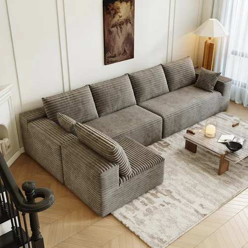 Miniatura 34 de Sofá seccional modular de 139.4", sofás minimalistas en forma de U con 2 otomanas chaise, sofá cama convertible moderno de asiento profundo, tela