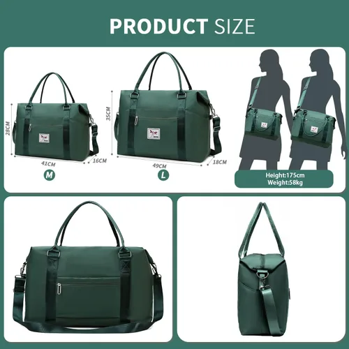Miniatura 2 de FIORETTO Bolsa de viaje para fin de semana, bolsas de noche con bolsa de transporte para mujer, Verde oscuro