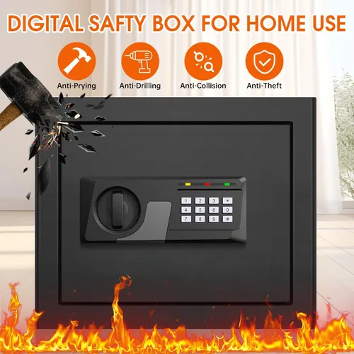 Miniatura 2 de 1.6 pies cúbicos Cajas de seguridad a prueba de fuego para USO DOMÉSTICO, Caja de Seguridad Digital Antirrobo con Teclado Programable y Llaves