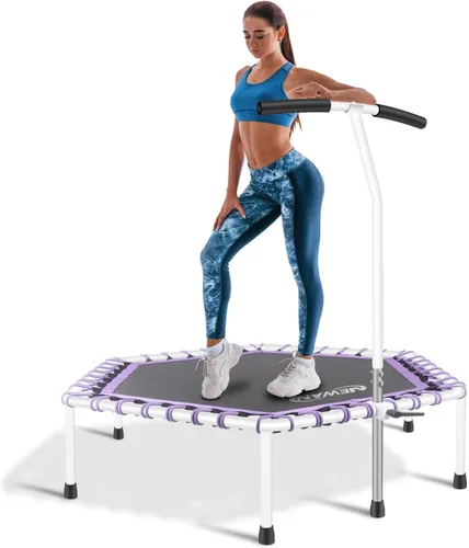Miniatura 10 de Newan Trampolín de fitness de 48 pulgadas con barra de mango ajustable, trampolín silencioso, bungee rebote, entrenamiento cardiovascular, Azul