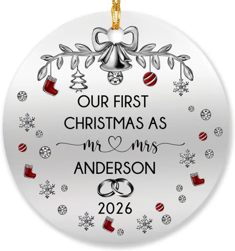 Miniatura 15 de Adornos personalizados de corazón para la primera Navidad, regalos para pareja de recién casados 2025, adorno de nuestra primera Navidad casado