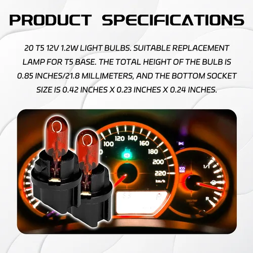 Miniatura 3 de 20 piezas T5 17 57 86 Kits de bombillas de halogénuro para panel de instrumentos, luz de tablero de 12V para interior de automóvil, bombilla