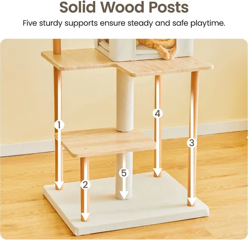 Miniatura 3 de MWPO Árbol moderno para gatos, torre de madera de lujo para gatos de interior, perchas grandes con cojines suaves, condominio para gatos grandes