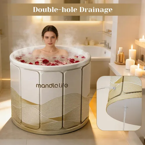 Miniatura 6 de Bañera portátil para adultos, bañera plegable independiente para ducha, bañera de hielo caliente con material grueso multicapa para mantener