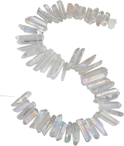 Miniatura 15 de Nupuyai Puntos de cristal de cuarzo de roca natural para hacer joyas, cuentas de piedra graduada perforadas con revestimiento de titanio, cuentas