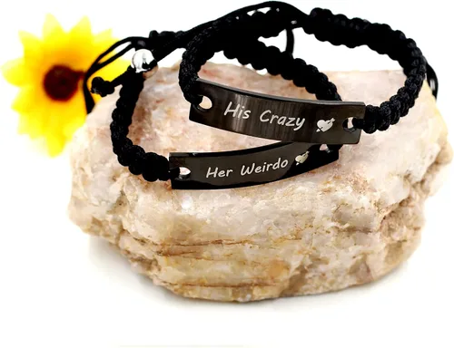 Miniatura 4 de 1 par de pulseras trenzadas Hademade para parejas, pulseras para hombres y mujeres grabadas con "I Love You 3000, God Gave Me You, His Crazy Her