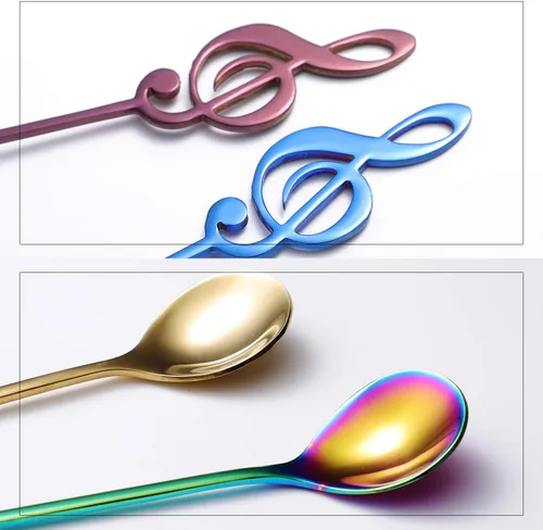 Miniatura 7 de IRONX - Cucharas de notas musicales, paquete de 6 cucharaditas creativas y lindas cucharas de café de acero inoxidable 18/10 con forma de notación