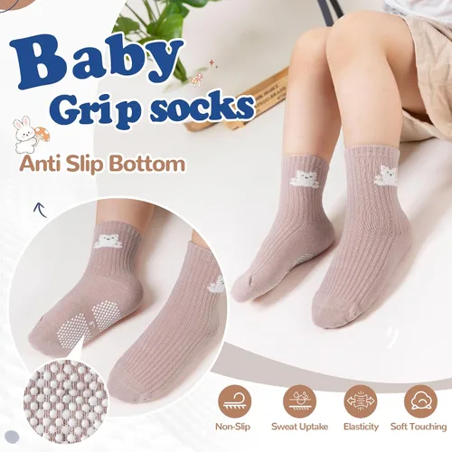 Miniatura 2 de WEVIAS Calcetines para bebés y niños con agarre antideslizante de algodón, calcetines antideslizantes para infantes, niños y niñas, 9 pares