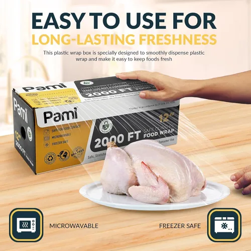 Miniatura 3 de PAMI Envoltura de plástico para alimentos de 12 pulgadas x 2000 pies con cortador deslizante, película elástica segura, sin BPA, apta