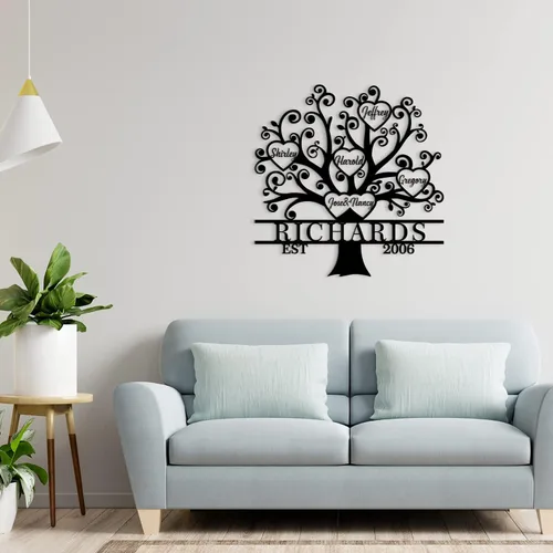 Miniatura 7 de Letrero de metal personalizado del árbol de la vida, letrero de metal con nombres de niños, regalo personalizado de apellido, recuerdo familiar