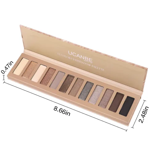 Miniatura 7 de UCANBE Paleta de maquillaje de sombra de ojos de 12 colores, sombra de ojos desnuda mate brillante neutral con kit de brochas de doble punta, 04