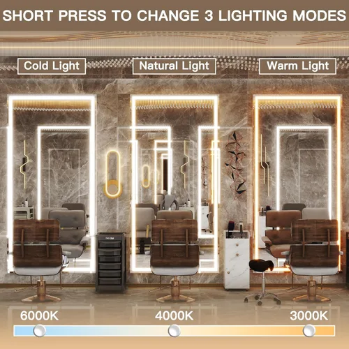 Miniatura 3 de FENNIO Espejo de longitud completa con luces, espejo LED de cuerpo completo de 70 x 32 pulgadas, espejo de piso iluminado de pie, espejo colgante