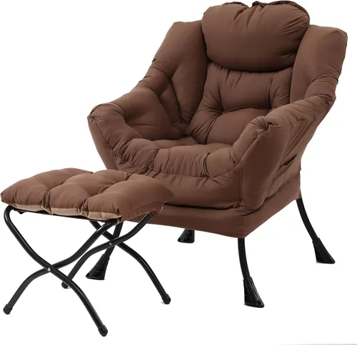 Miniatura 13 de MBOOYOME - Silla perezosa con otomano plegable, sillón de acento moderno de ocio con reposabrazos y bolsillo lateral y reposapiés plegable, silla