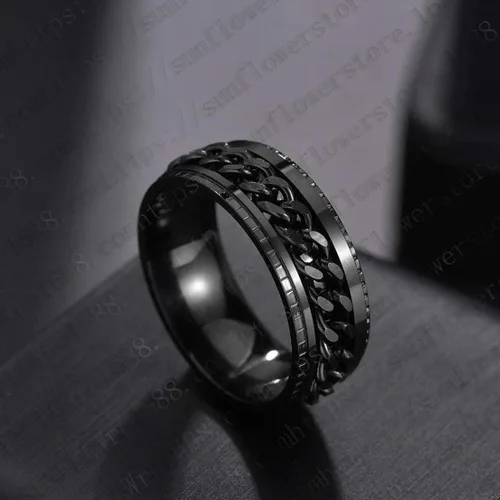 Miniatura 5 de WAINIS Juego de 8 anillos giratorios negros de acero inoxidable para hombres y mujeres anillos de ansiedad de liberación fresca Metal Zirconia cúbica