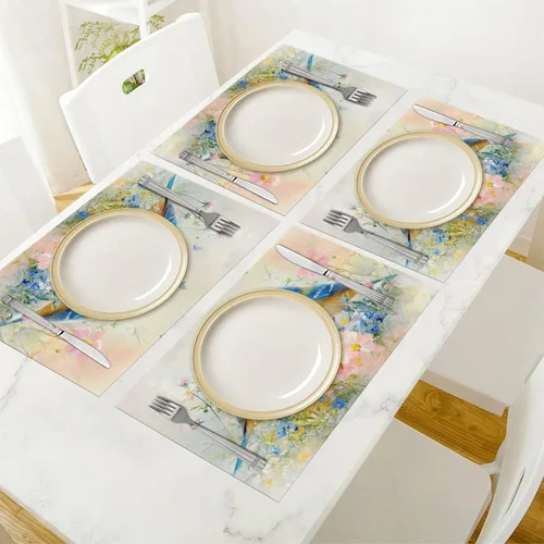 Miniatura 6 de Juego de 4 manteles individuales con diseño de pájaros, acuarela, lavables, para el hogar, fiesta, cocina, interior y exterior, restaurantes, 4