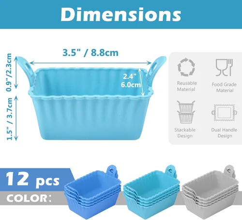 Miniatura 2 de Koluti Paquete de 12 tazas de silicona antiadherentes para magdalenas, moldes reutilizables para cupcakes con doble asa, libres de BPA, mini