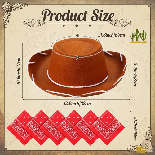 Miniatura 3 de 24 Piezas Sombreros de Vaquero y Bandanas para Niños Accesorios de Sombrero de Disfraz de Vaquero del Oeste para Niños Pequeños Suministros
