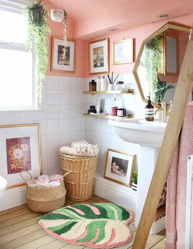 Miniatura 5 de Alfombra de baño de hoja de Monstera abigarrada, con forma de Monstera tropical, bonita alfombra de baño para decoración de baño, alfombra estética