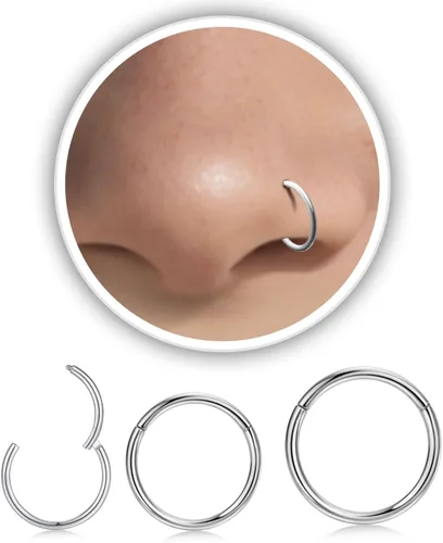 Miniatura 23 de Nose Rings Hoop and Nose Studs Sets for Women Men,Hypoallergenic 316L Surgical Stainless Steel Hinged Clicker Segment Nose Rings Hoop Helix