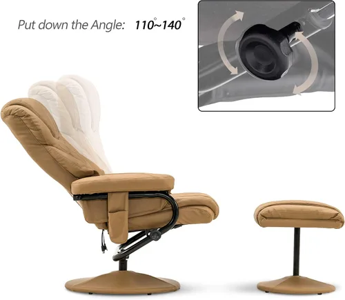 Miniatura 4 de Mcombo Sillón reclinable con otomano, silla reclinable con masaje, silla giratoria de 360 grados para sala de estar de piel sintética, 4901 (Cognac)