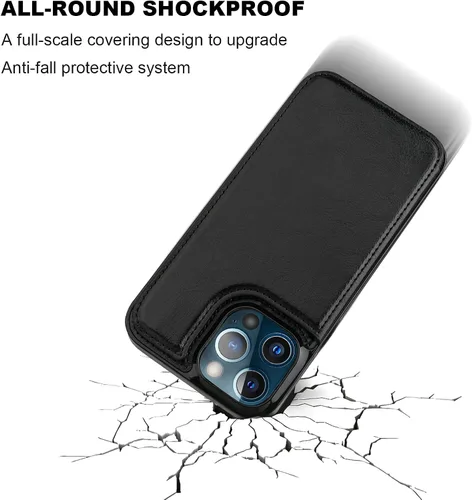 Miniatura 6 de ONETOP - Funda tipo cartera compatible con iPhone 13 Pro con soporte para tarjetas, funda de piel sintética con ranuras para tarjetas, doble cierre