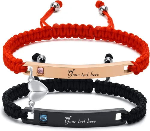 Miniatura 8 de MPRAINBOW - Pulseras personalizadas trenzadas para parejas: pulseras con nombre personalizado y palabras de promesa grabadas, pulseras de atracción