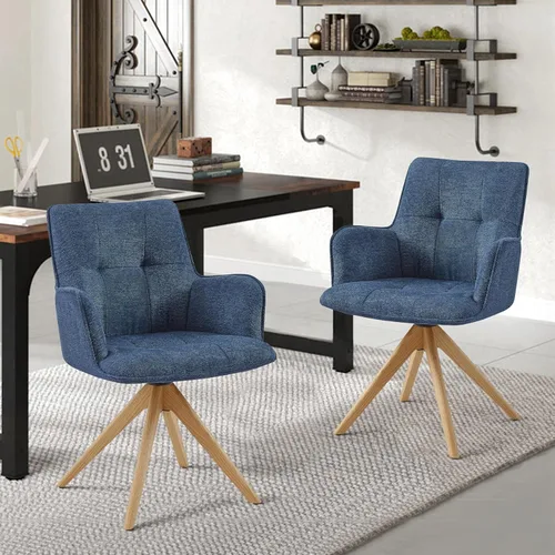 Miniatura 16 de Art Leon Silla de escritorio giratoria – Silla de oficina tapizada de piel sintética sin ruedas, sillón moderno de mediados de siglo con patas
