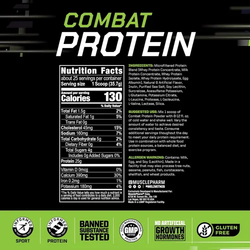 Miniatura 3 de MusclePharm - Proteína en polvo de combate, sabor a vainilla, alimenta los músculos para entrenamientos productivos, 5 fuentes de proteína