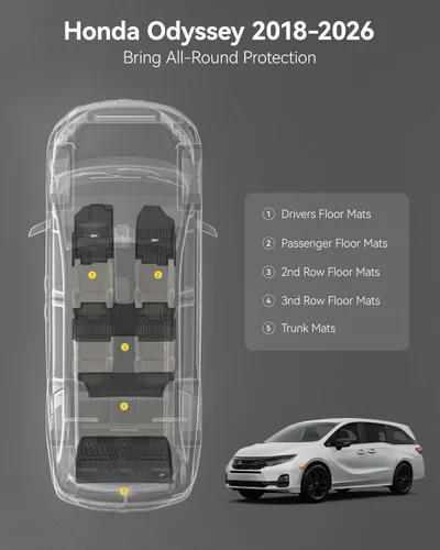 Miniatura 2 de 3W Alfombrillas de piso y forro de carga compatibles con Honda Odyssey 2026 2025-2018 Mini furgoneta de pasajeros, forros de piso TPE para todo tipo