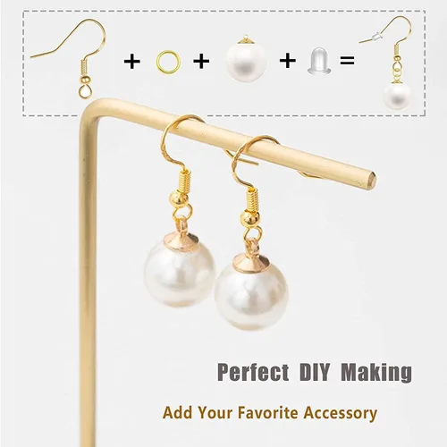 Miniatura 2 de Ganchos para aretes hipoalergénicos 500 unidades/75 pares, kit para hacer aretes, alambres para aretes con ganchos de anzuelo de pescado y anillos
