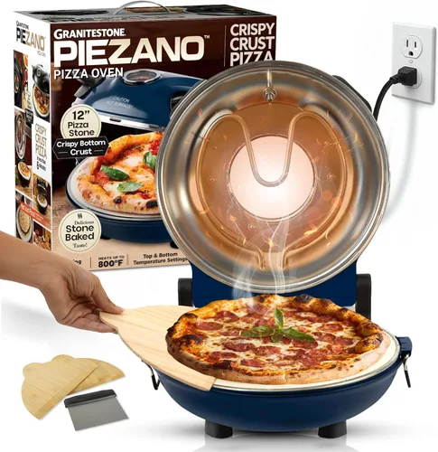 Miniatura 9 de Horno de pizza de corteza crujiente PIEZANO de Granitestone – Horno de pizza eléctrico de 12 pulgadas para encimera interior, con piedra cerámica