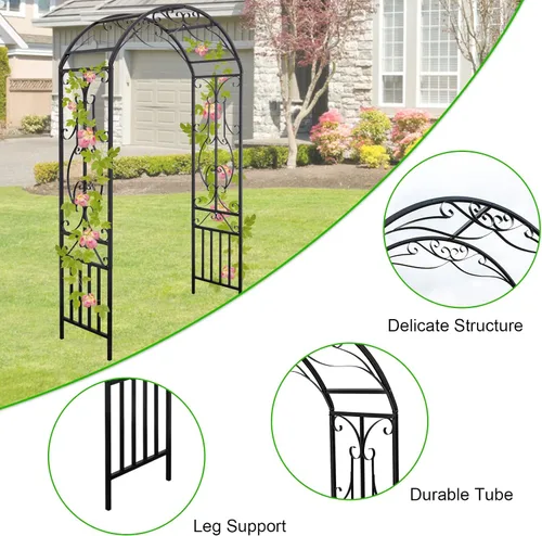 Miniatura 5 de Arco de jardín para exteriores, 86.6 pulgadas de alto x 44.1 pulgadas de ancho, enrejado de metal, plantas trepadoras para bodas, fiestas de césped