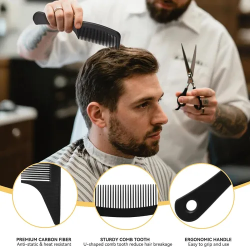 Miniatura 3 de Juego de 4 peines profesionales para mujeres y hombres, cola de rata de diente ancho, peines de pelo de dientes finos, corte trenzado, peluquero