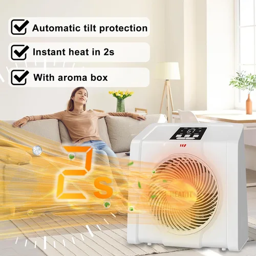 Miniatura 2 de HEATIT Calentador de espacio para interiores, pantalla digital con termostato, temporizador de 1-12 horas, modo de ventilador, 1500 W/750 W, Blanco