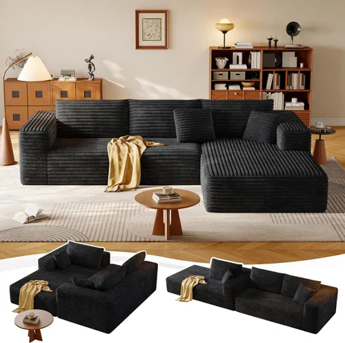 Sofá modular de 108.2 pulgadas con asiento profundo, sofá de pana en forma de L sin hueso, comodidad moderna, sofá nube de gran tamaño para sala de