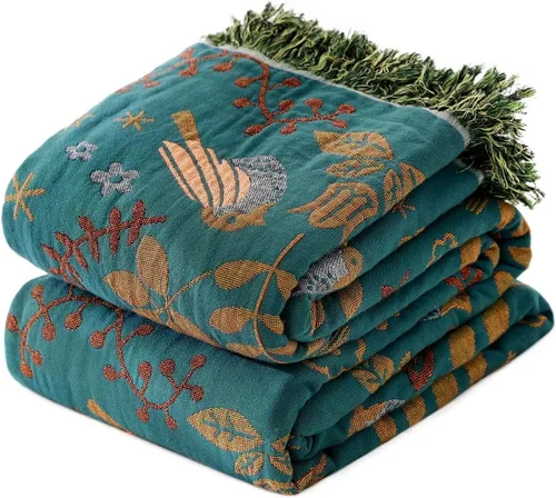 Miniatura 24 de Cobija para cama de estilo bohemio, 100 % algodón, ultra suave, edredón rústico, cobija de otoño, estampado floral, cobija grande rústica para sofá